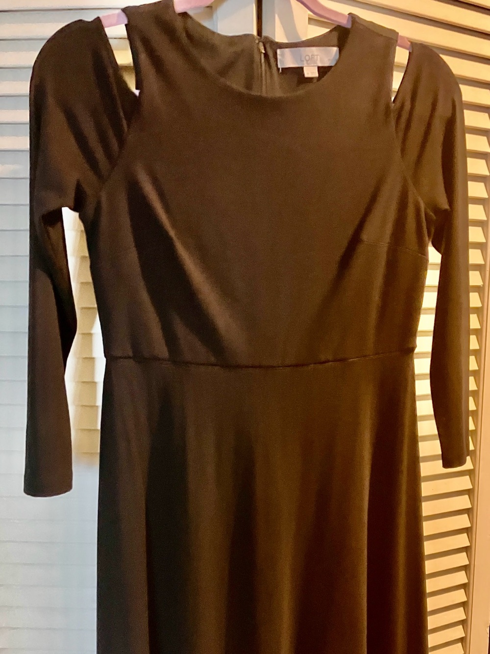 LOFT Black Cold-Shoulder Long Sleeve Dress with Waist Seam
